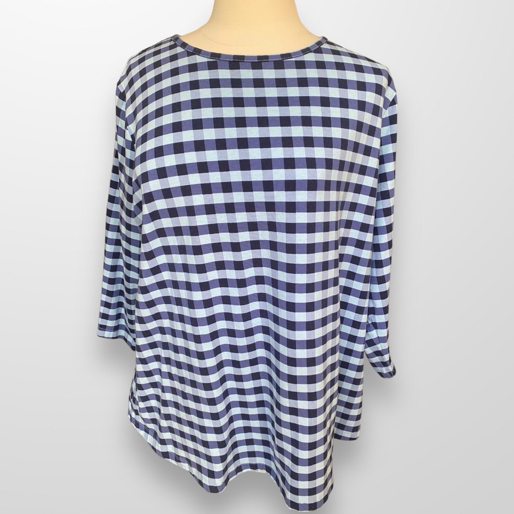 D & Co Women's Size XL Top Shirt Stretch Blue‎ Gingham 3/4 Sleeve Tunic